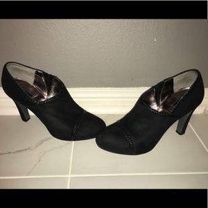 Black Suede Heeled Slip-on